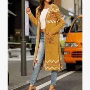 Boho Retro Style Vintage Pattern Aztec Tribal Cardigan with Pockets
